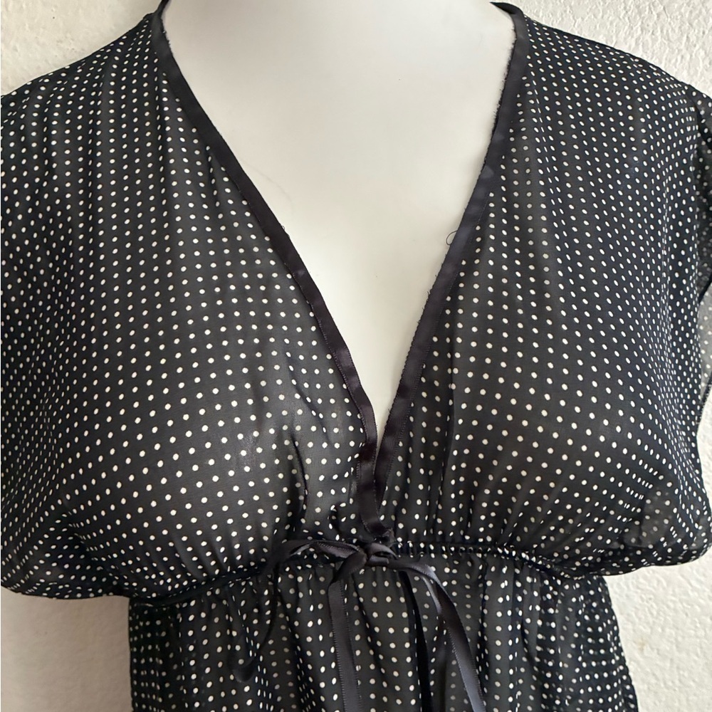 New Tower Black Sheer White Polka Dots Pattern S - Picture 6 of 12